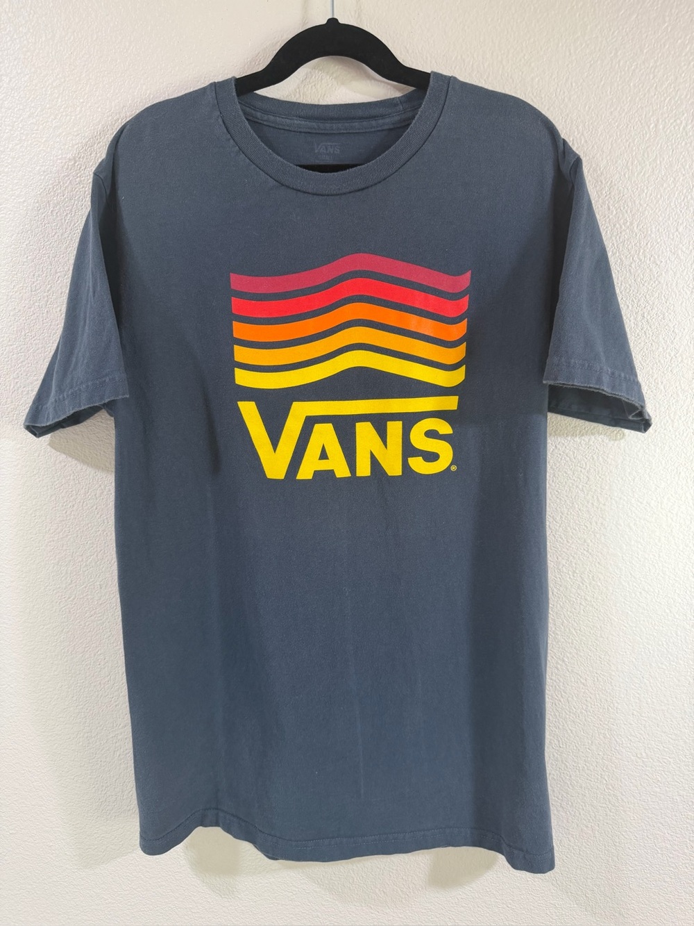 Vans Shirt Mens Small Sunset Wave Graphic Tee Charcoal Gray Skate Surf Retro